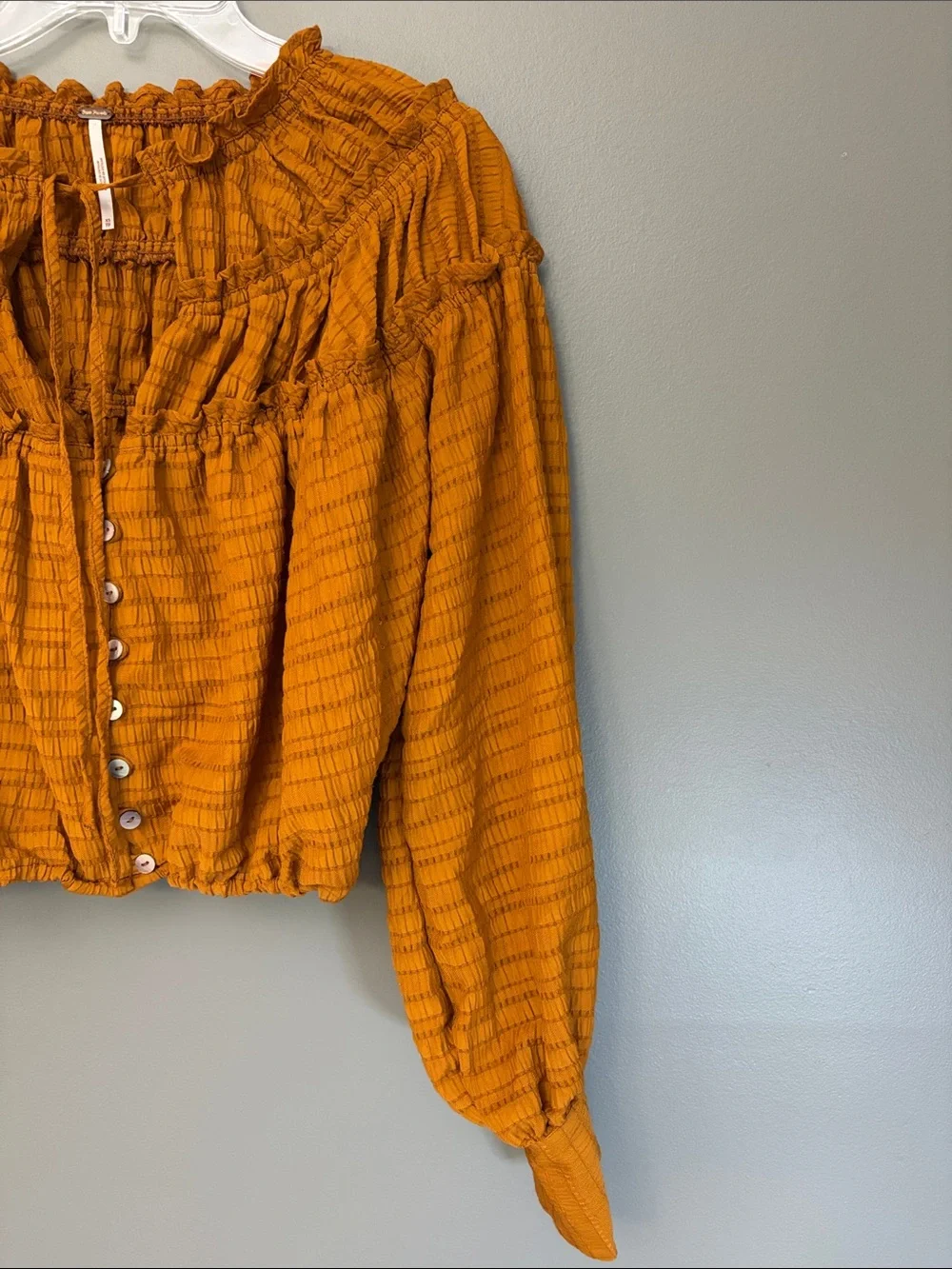 Free People Hailey Blouse Rust Brown Ruffled Smocked Button-Front Blouse - XS